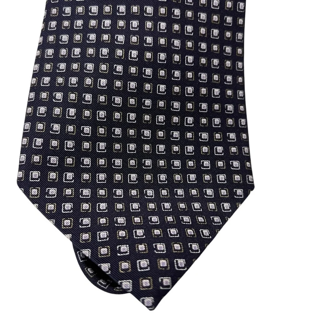Ermenegildo Zegna navy blue & light gray small geometric print Italian silk tie